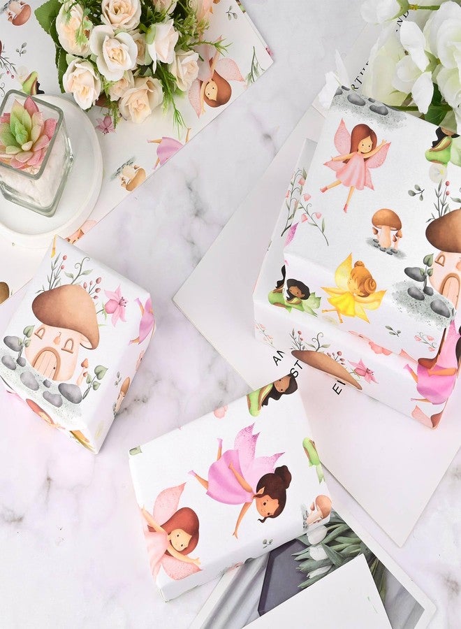 Bolsome 12 Sheets 28 * 20 Inches Fairy Mushroom Flowers Patterned Gift Wrap Paper Woodland Fairy Wrapping Paper for Baby Shower Spring Holidays Birthday Party DIY Craft - Image 5